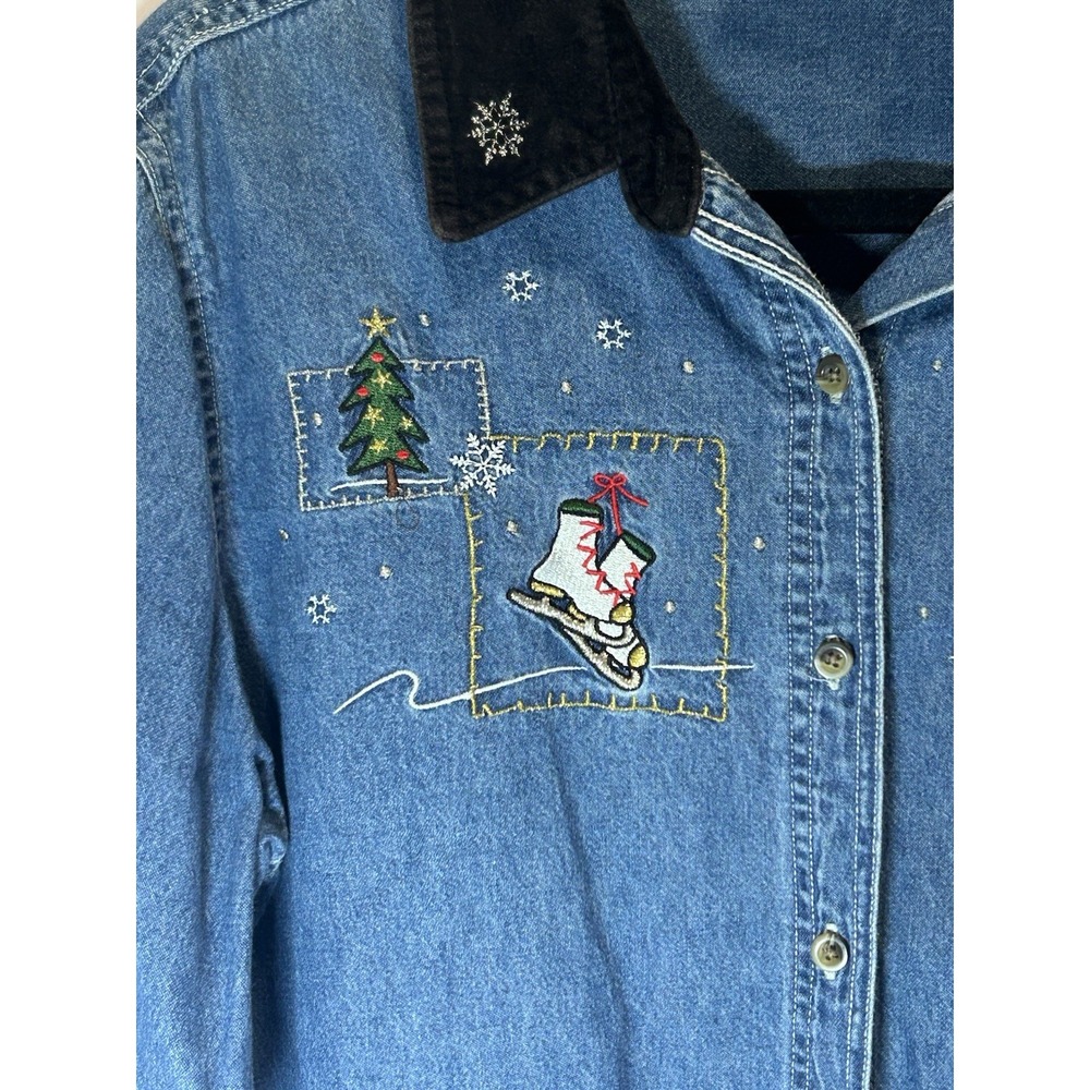 Basic Editions Blue Denim Button Down Shirt with … - image 2